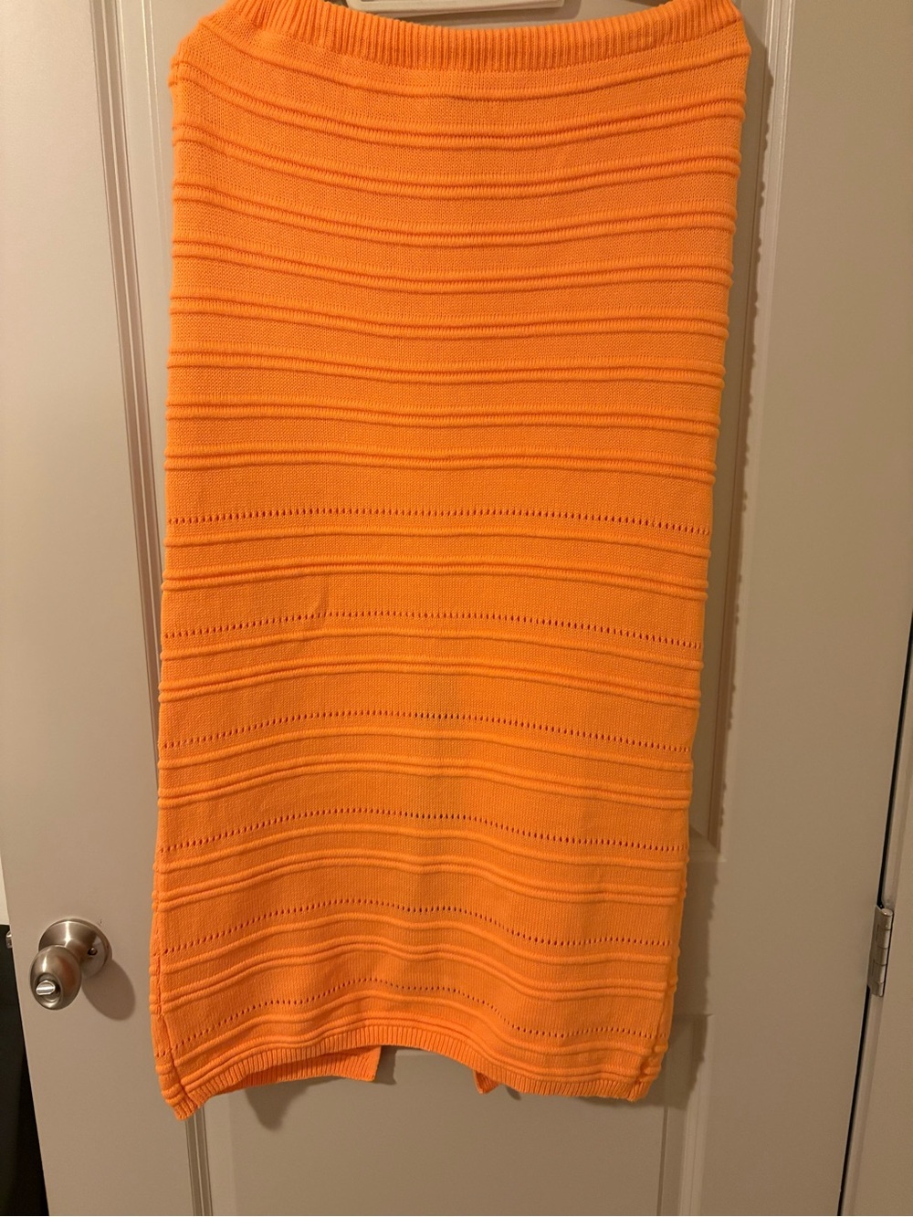 Freshman Orange Ribbed Knit Midi Skirt